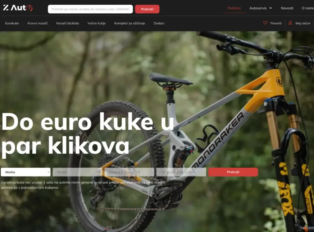 Naslovnica web shopa Auto Ekskluziv: „Do euro kuke u par klikova” s tražilicom po marki i modelu vozila