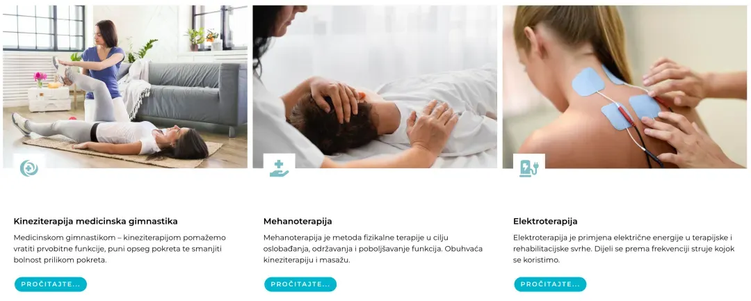 Ustanova za zdravstvenu njegu: kartice usluga kineziterapije, mehanoterapije i elektroterapije