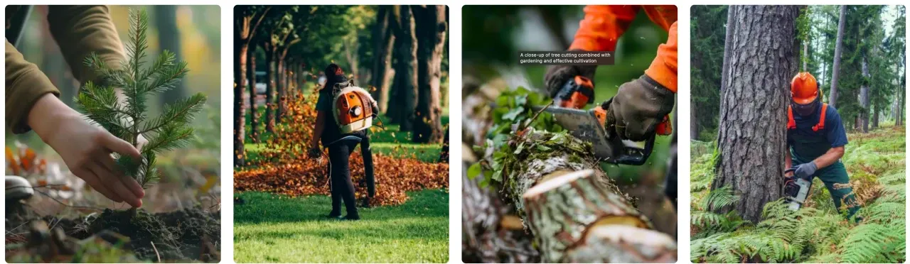 Jakša Šumarstvo: četiri fotografije šumarskih radova – sadnja, sječa i rad motornom pilom